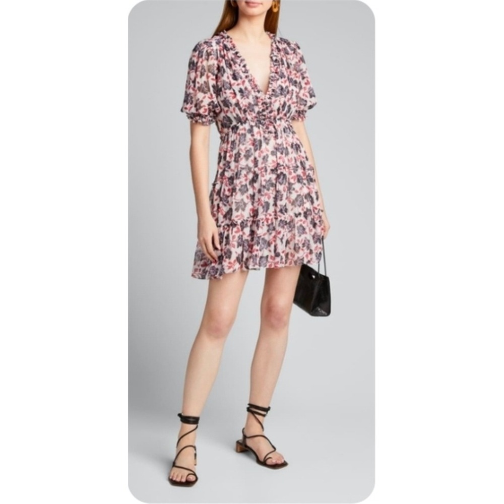 Cinq a Sept Dress 8 Mini Floral Ruffle Tiered Mini Luxury